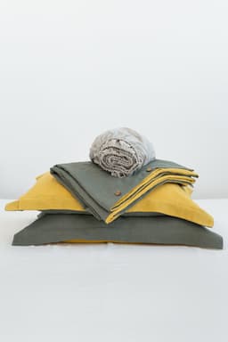 image-Honey and Safari Green double linen bedding set