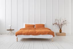 image-Light Chestnut linen duvet cover with coconut buttons