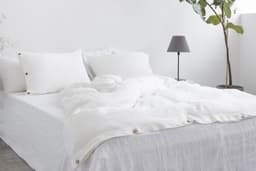 image-Light Chestnut linen duvet cover with coconut buttons