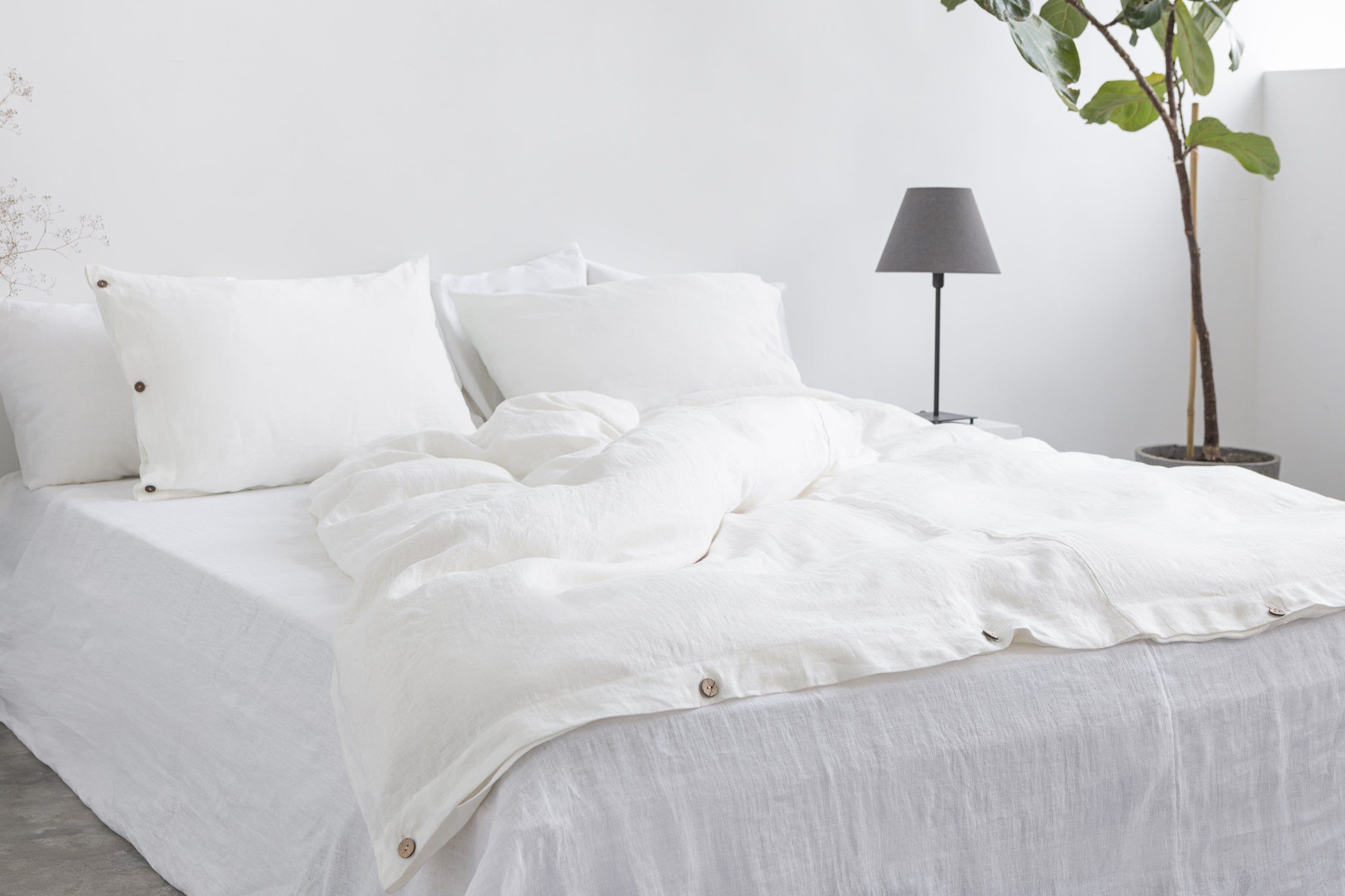 image-Light Chestnut linen duvet cover with coconut buttons