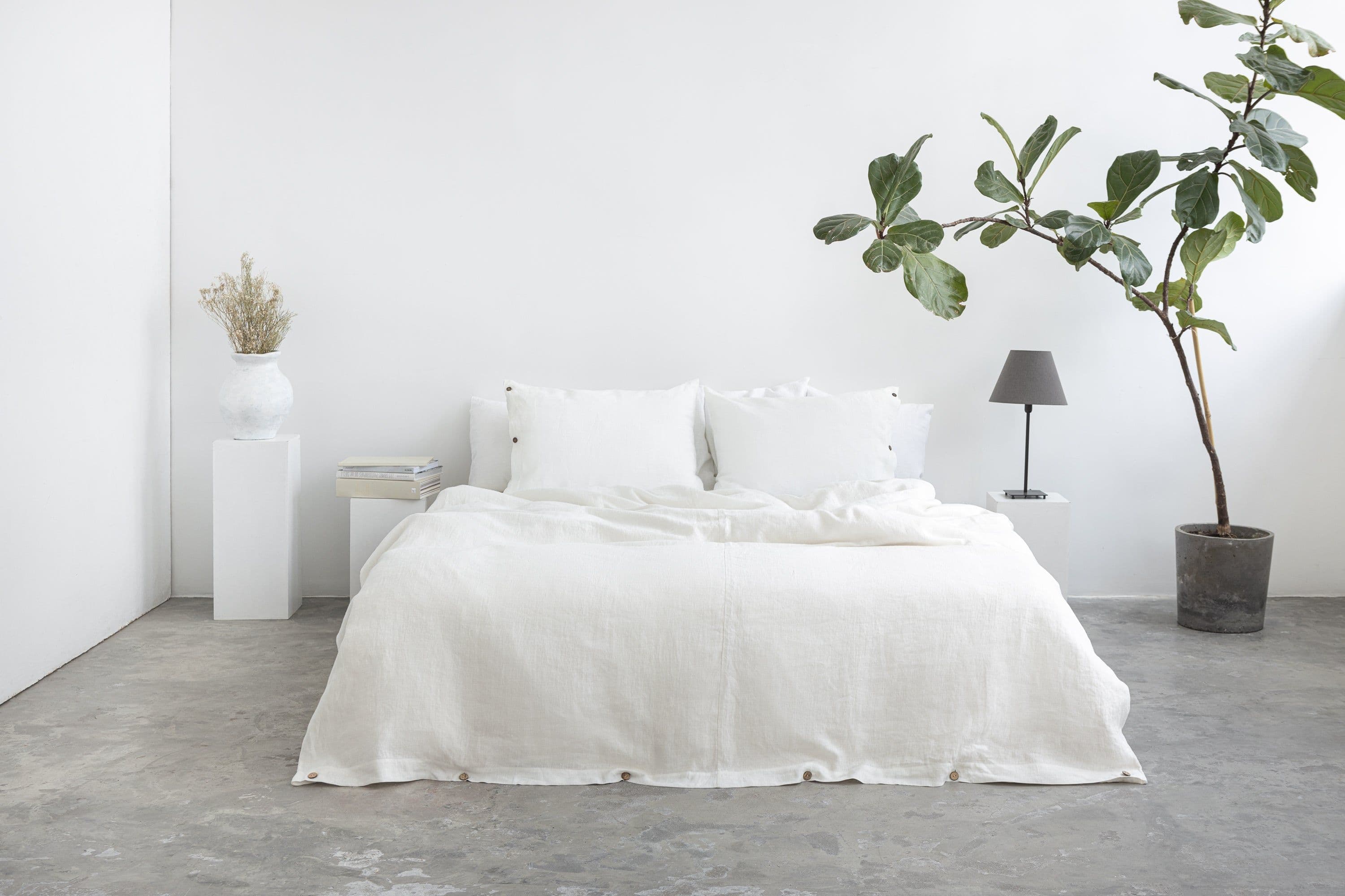 image-Light Chestnut linen duvet cover with coconut buttons