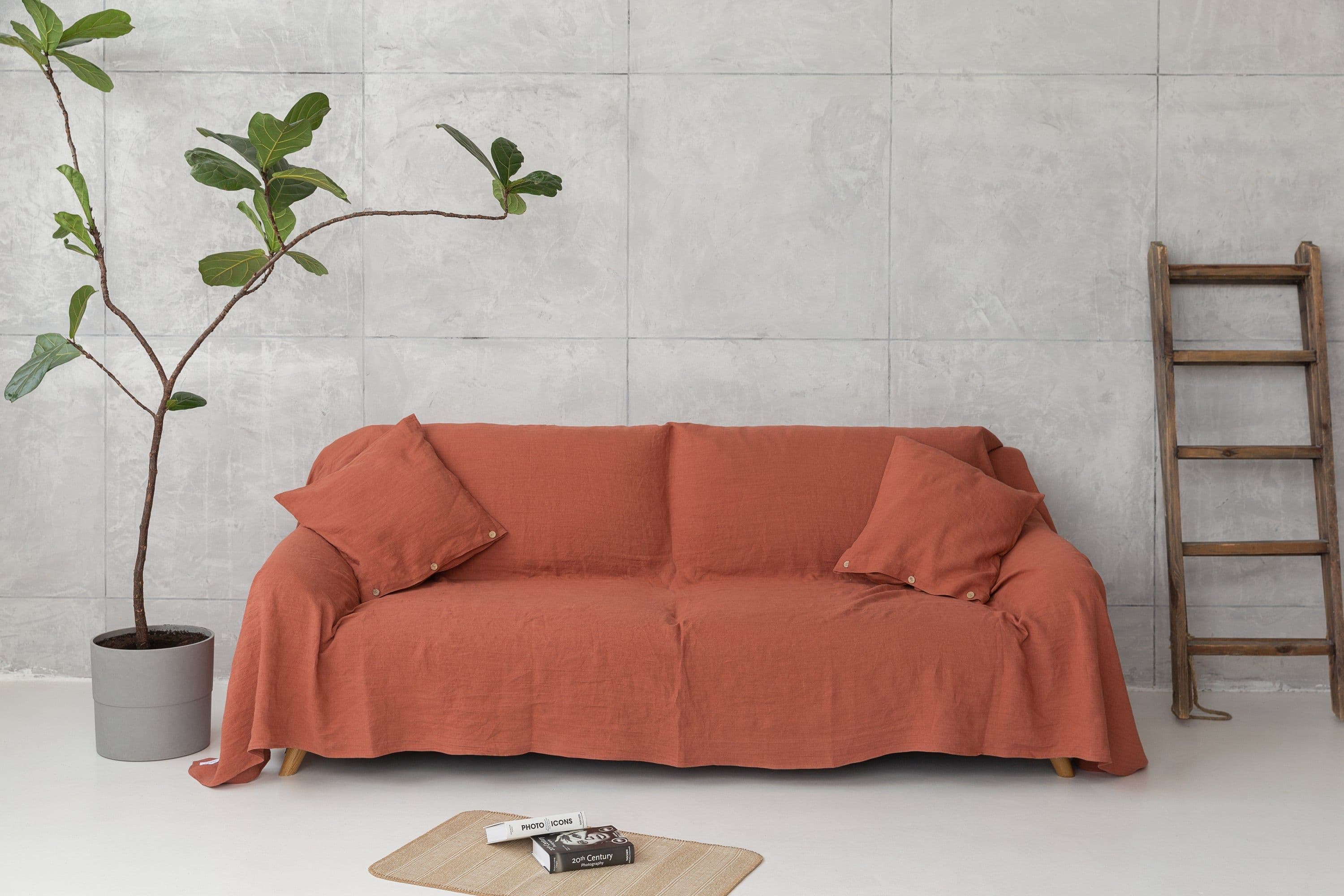 image-Natural linen couch cover