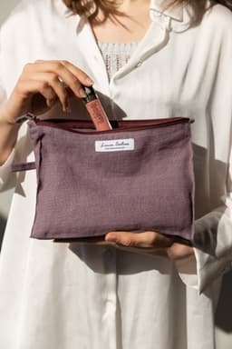 image-Night Blue linen large makeup bag with zipper