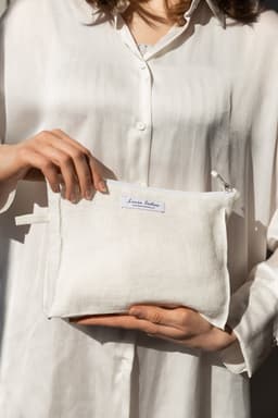 image-Night Blue linen large makeup bag with zipper