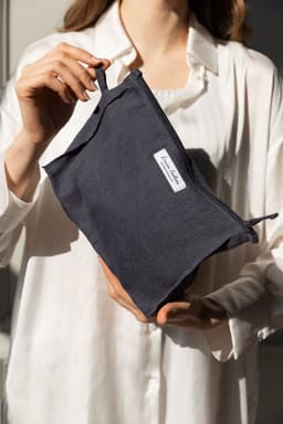 image-Night Blue linen large makeup bag with zipper