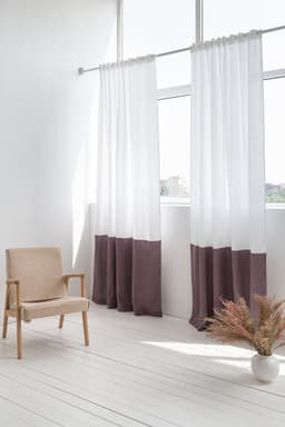 image-Snow White and Grey linen curtains with tape, two tones