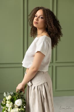 image-Taormina Pale Pink Linen Crop Top and Midi Skirt Co Ord Set