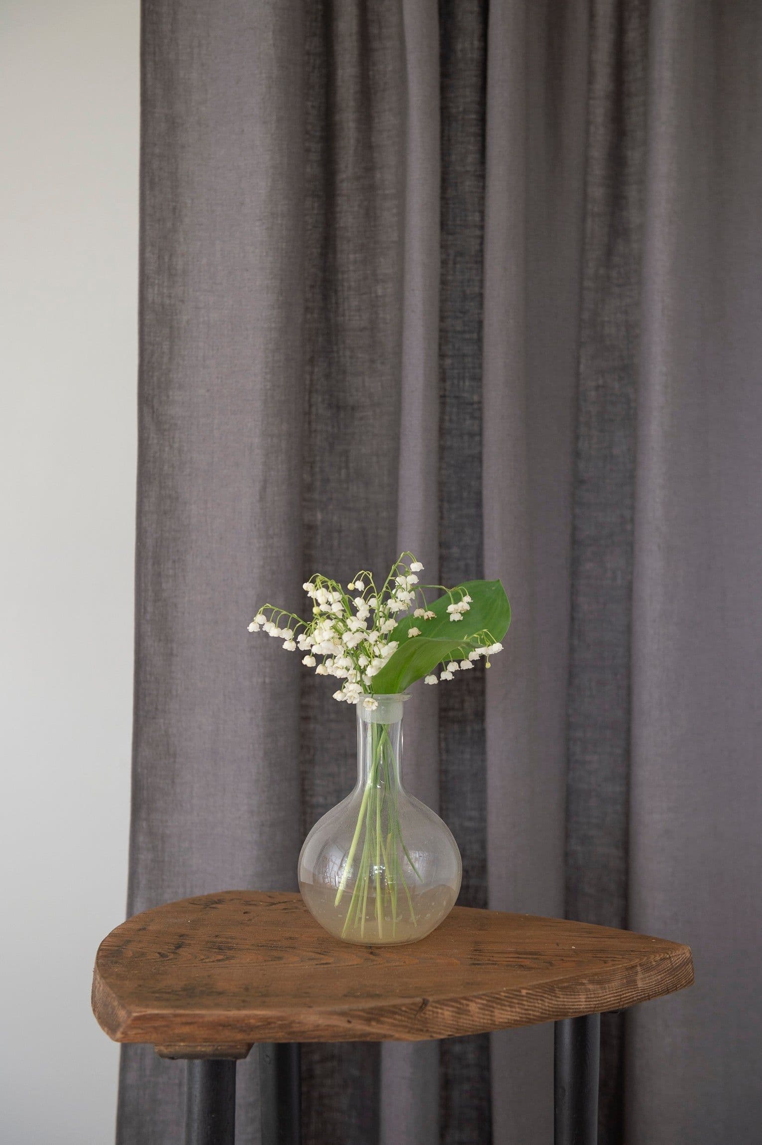 image-Asphalt Grey linen curtain with tabs