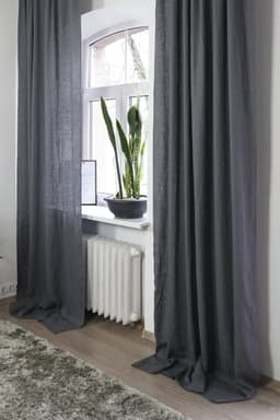 image-Asphalt Grey linen curtain with tabs