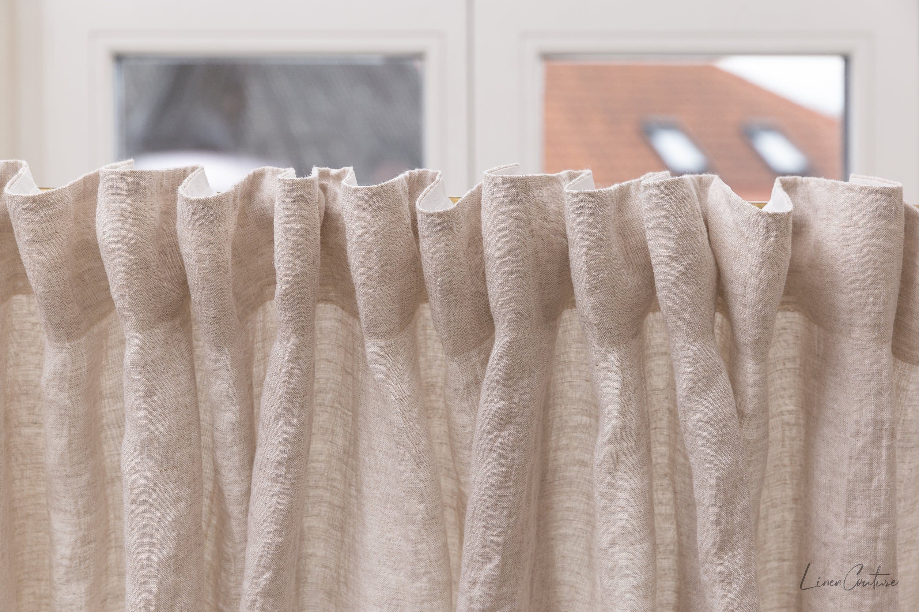 image-Extra Wide Natural Light Linen Curtain Panel with heading tape
