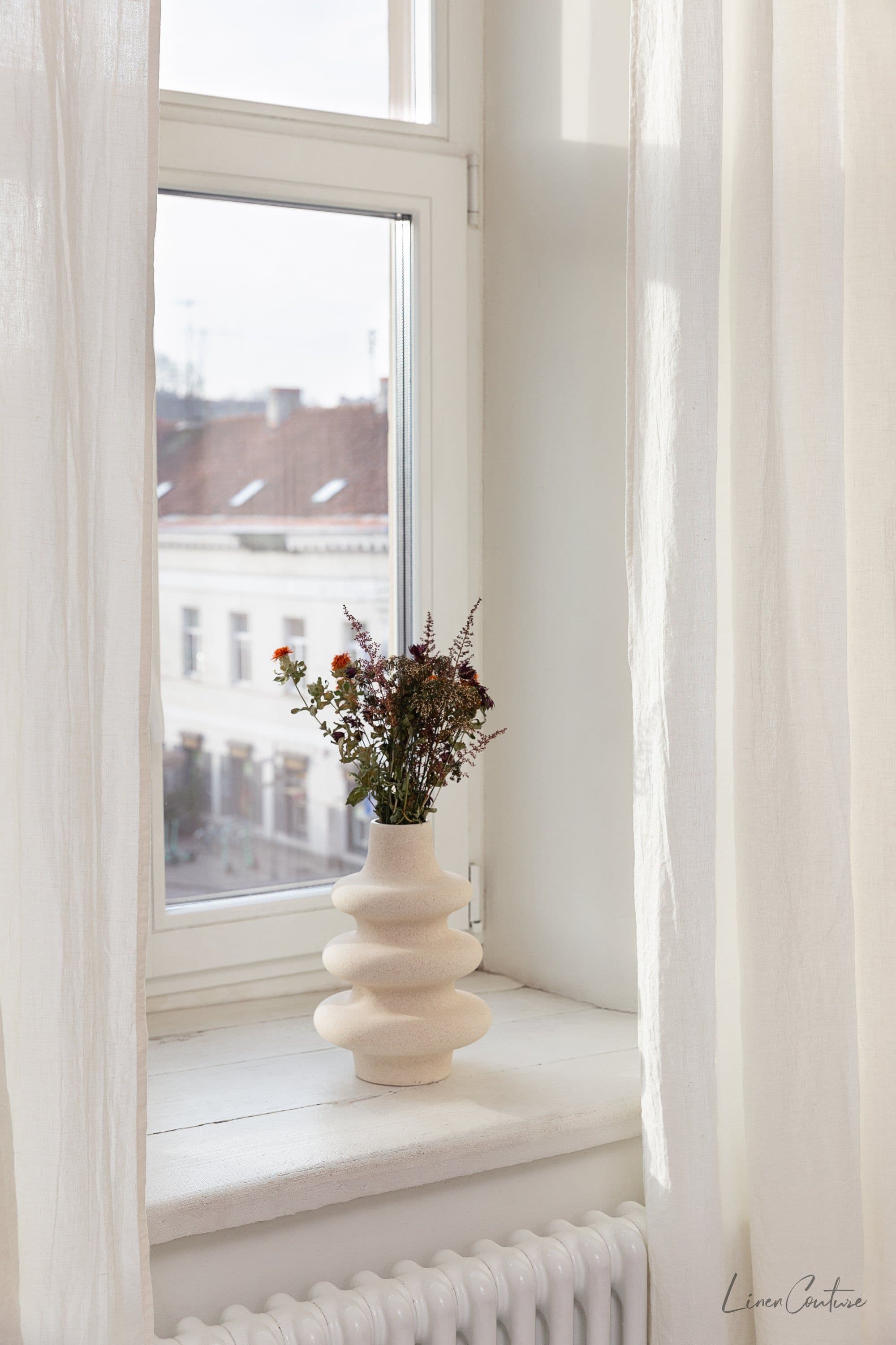 image-Extra Wide Natural Light Linen Curtain Panel with heading tape