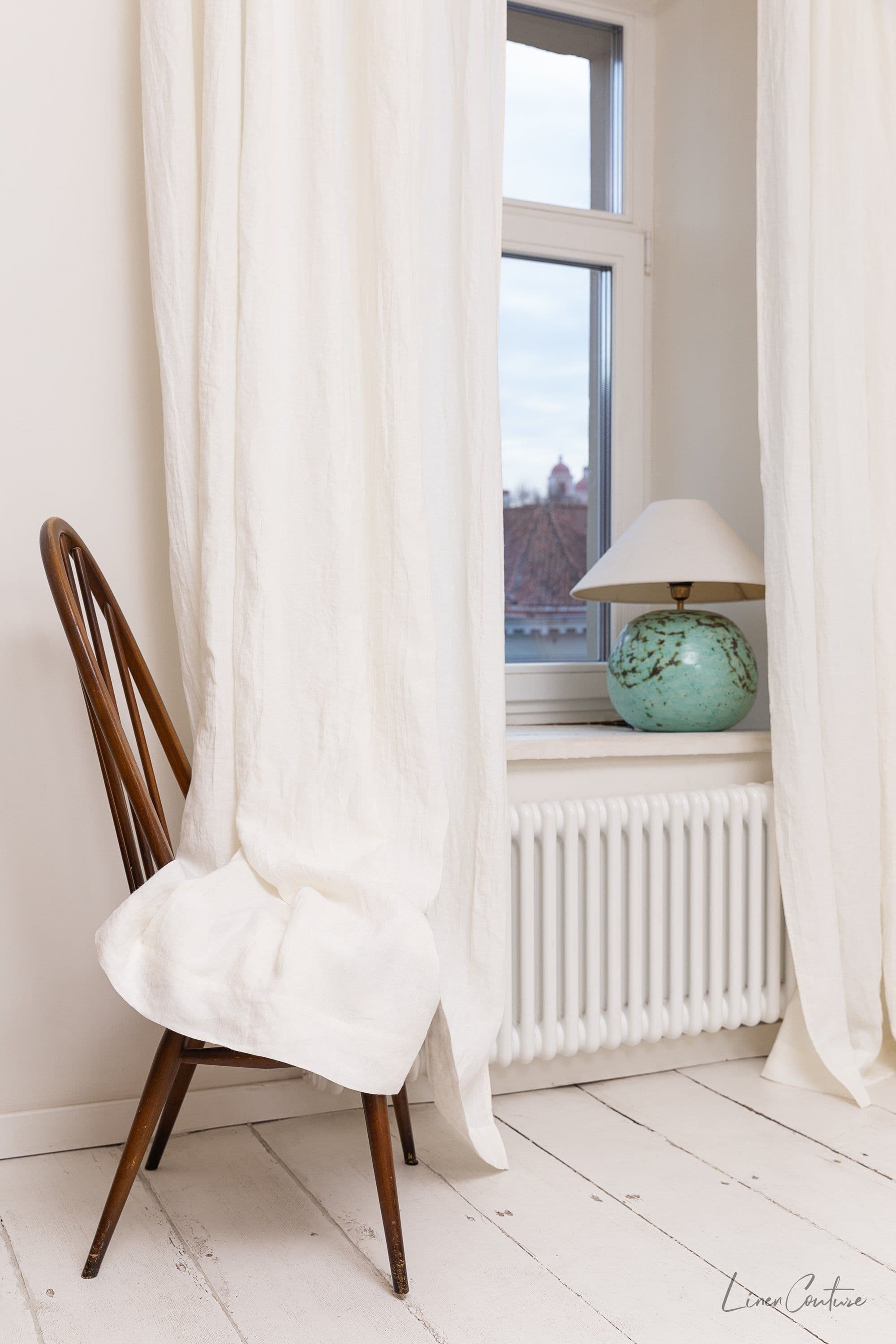 image-Extra Wide Natural Light Linen Curtain Panel with heading tape