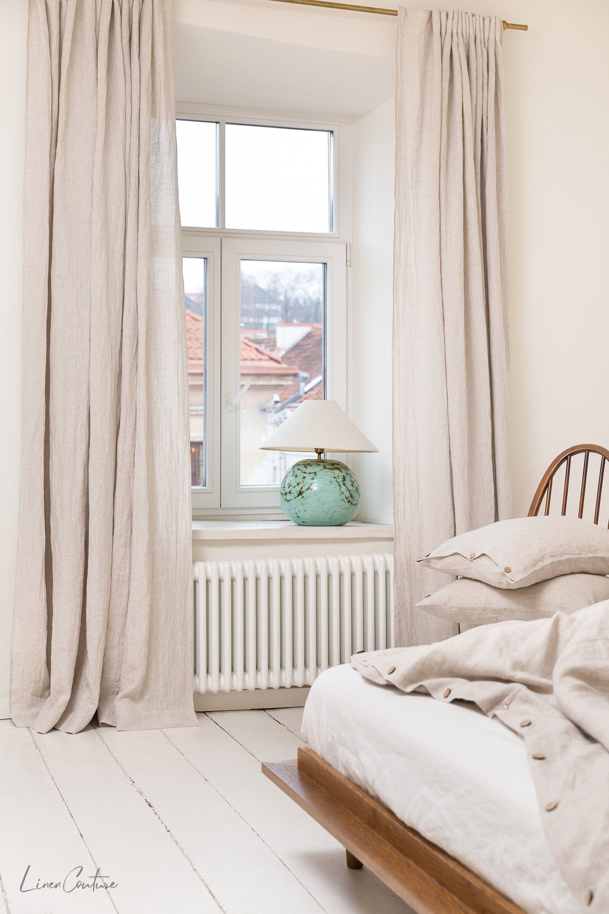 image-Extra Wide Natural Light Linen Curtain Panel with heading tape