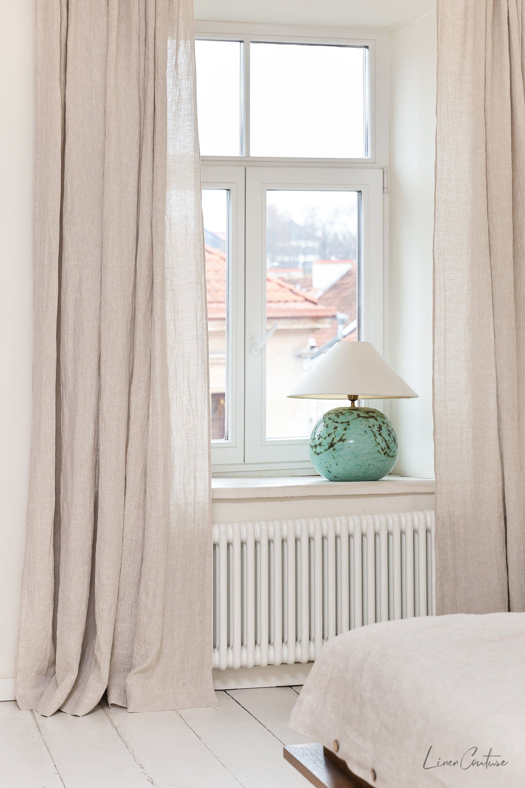 image-Extra Wide Natural Light Linen Curtain Panel with heading tape