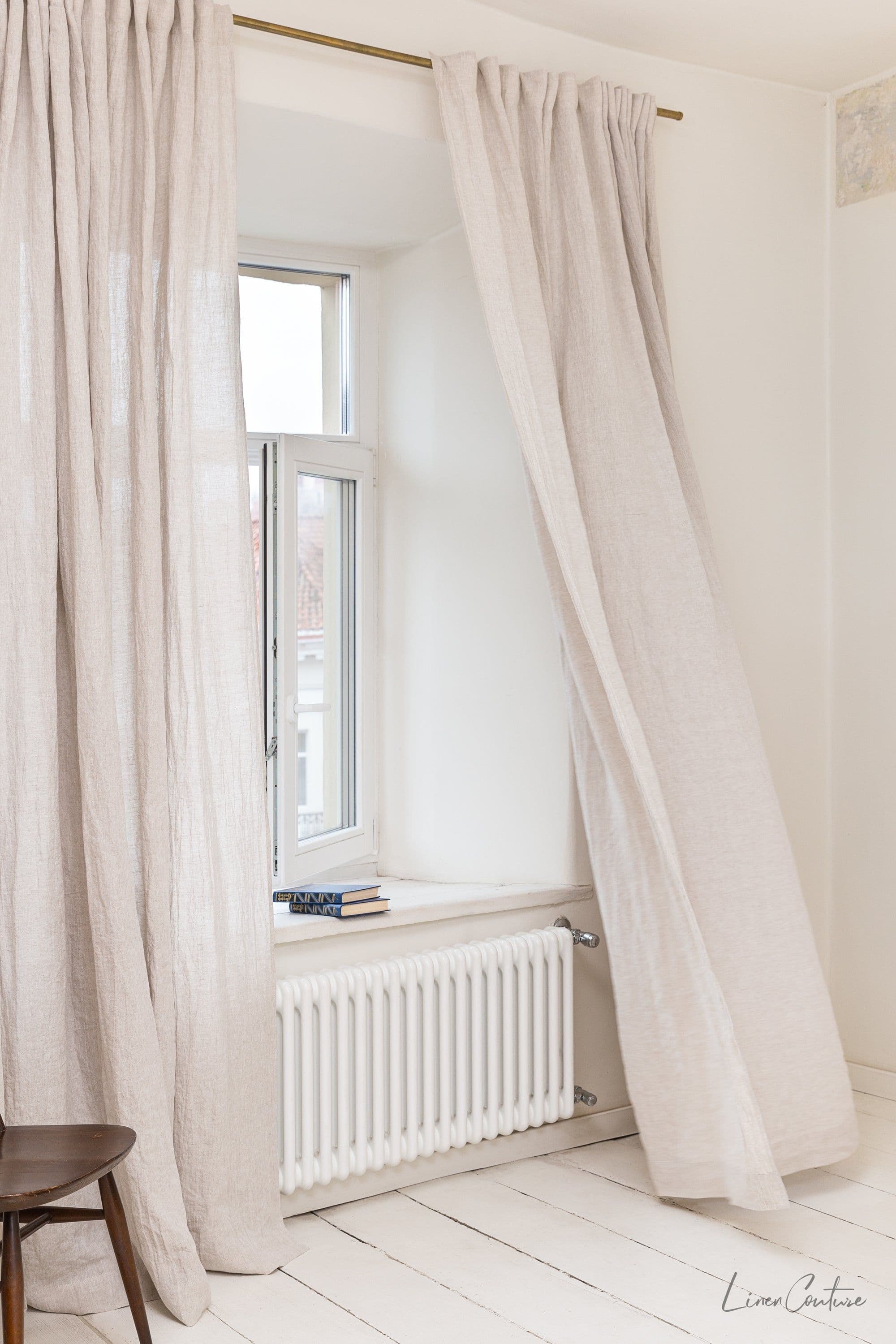 image-Extra Wide Natural Light Linen Curtain Panel with heading tape
