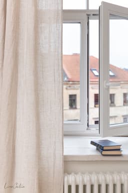 image-Extra Wide Natural Light Linen Curtain Panel with heading tape
