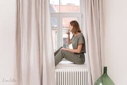 image-Extra Wide Natural Light Linen Curtain Panel with heading tape