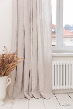 image-Extra Wide Natural Light Linen Curtain Panel with heading tape