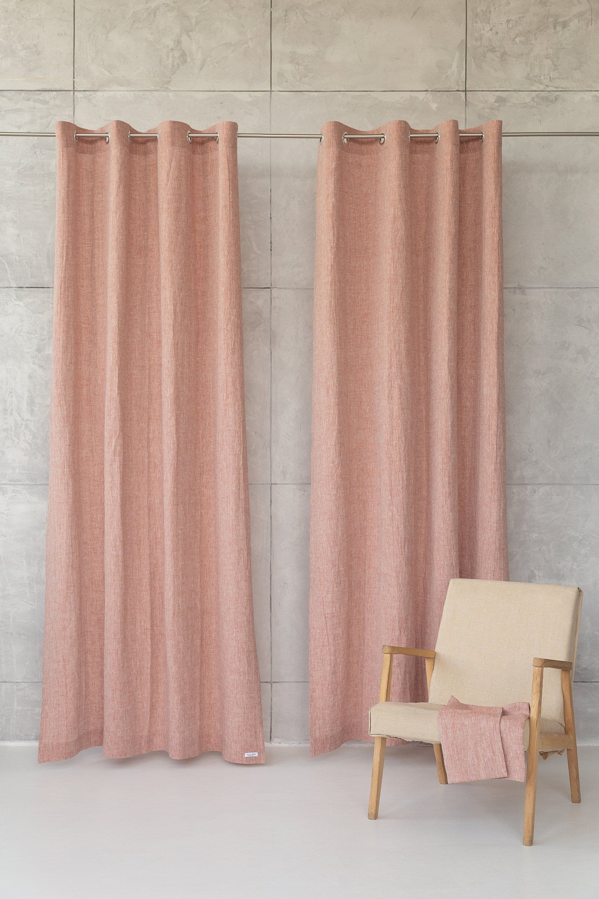 image-Melange Burgundy linen curtain with grommets