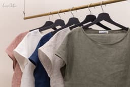 image-Striped Dark Grey linen / Natural Linen Pajama set / Linen loungewear