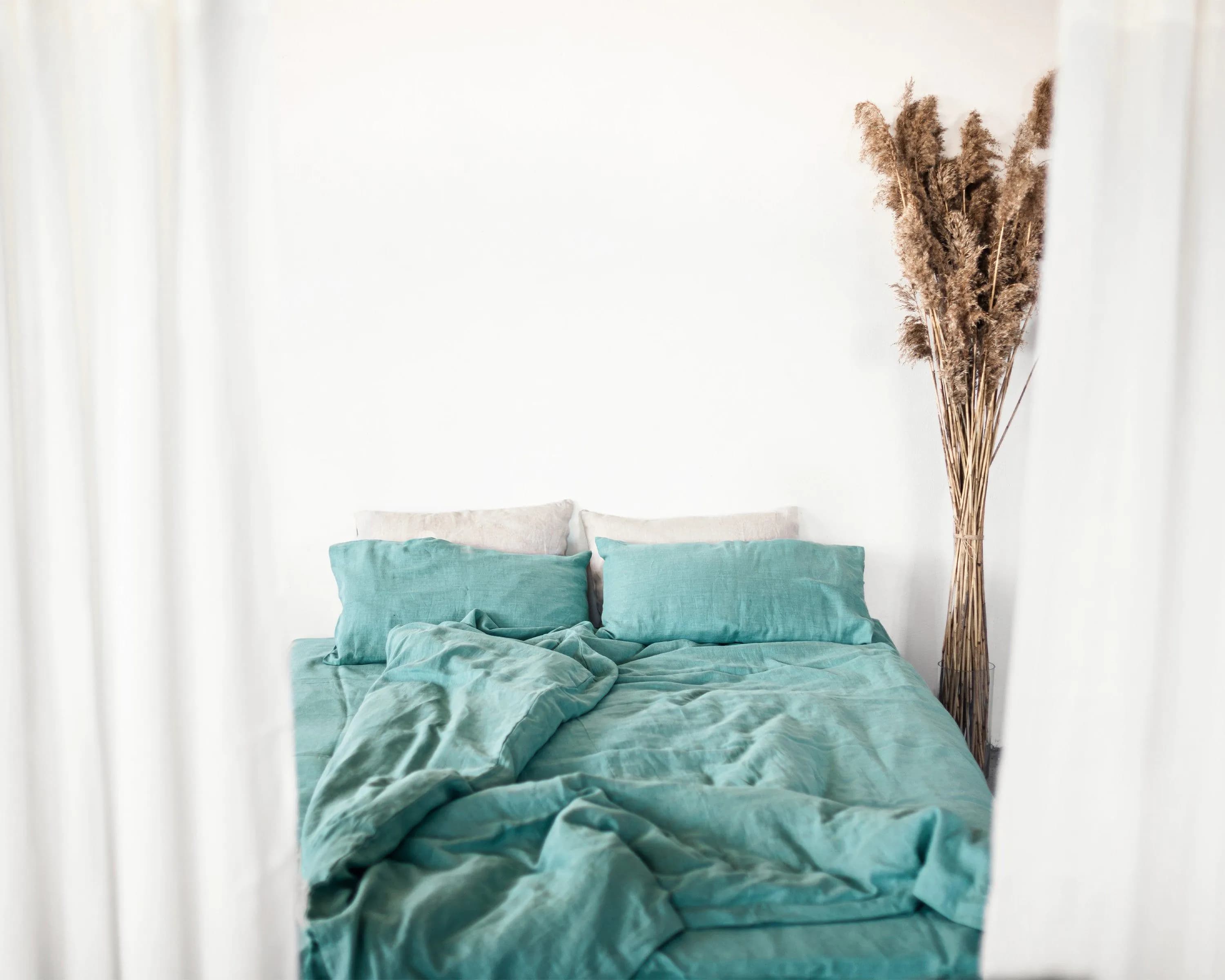 image-Greyish Mint linen set of linen bedding with zipper