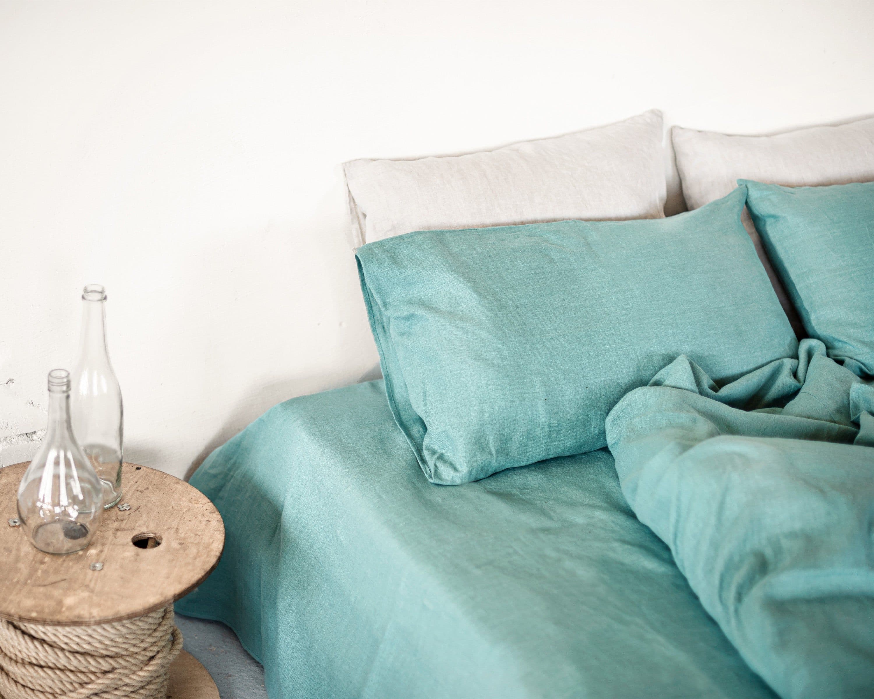 image-Greyish Mint linen set of linen bedding with zipper