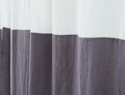image-White and Pastel Plum linen curtains with tabs, two tones