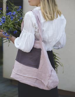 image-Pale Pink linen beach bag with two tones
