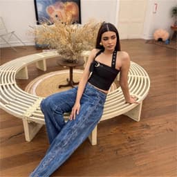image-New Low Waist Hollow Lace-up Wide-leg Jeans For Women