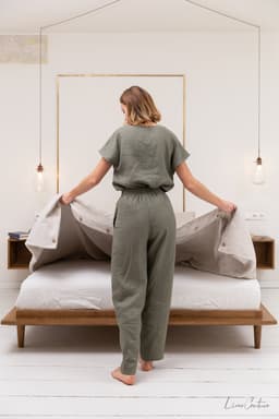 image-Safari green linen / Natural Linen Pajama set / Linen loungewear /