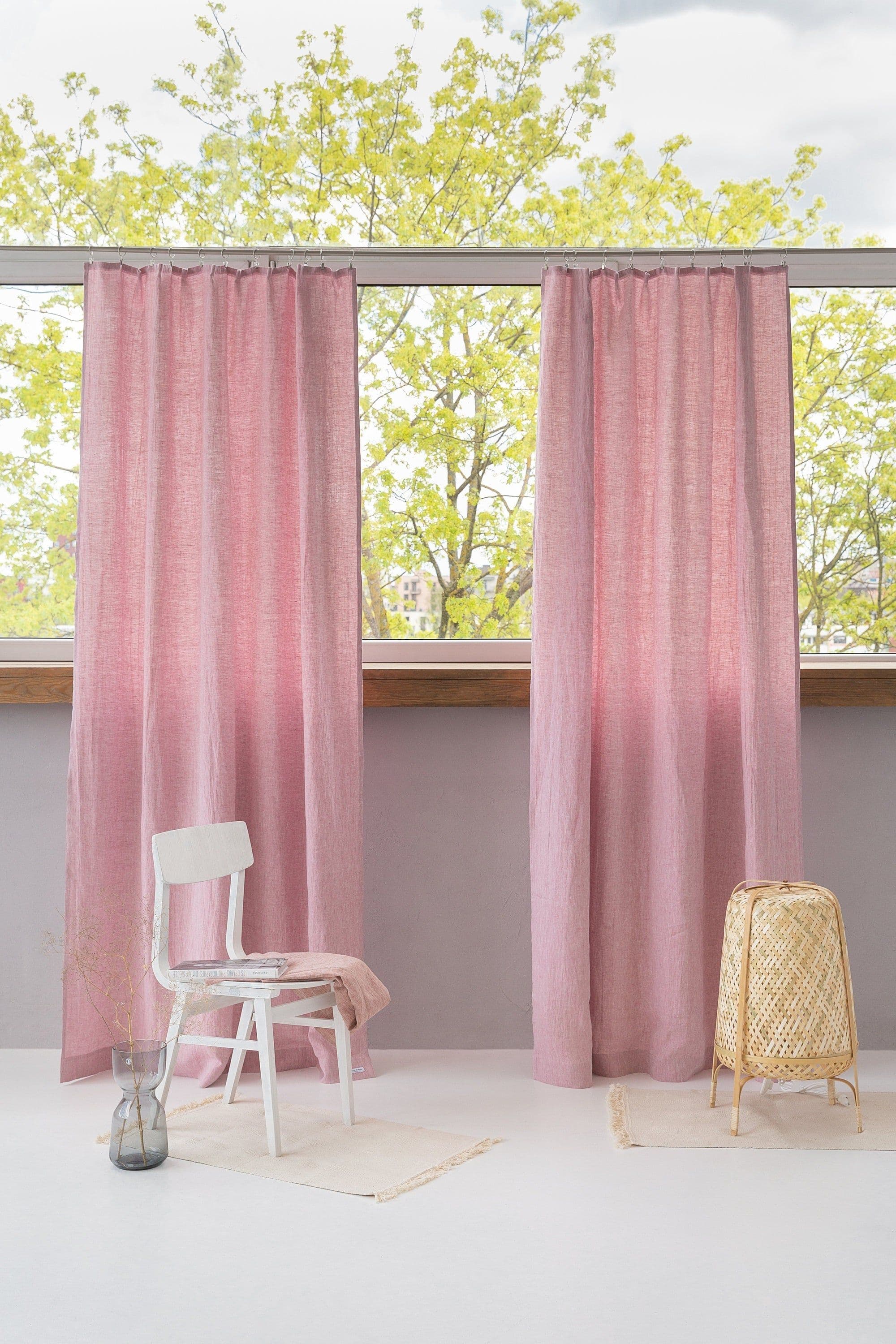 image-Woodrose linen curtain with pleating tape