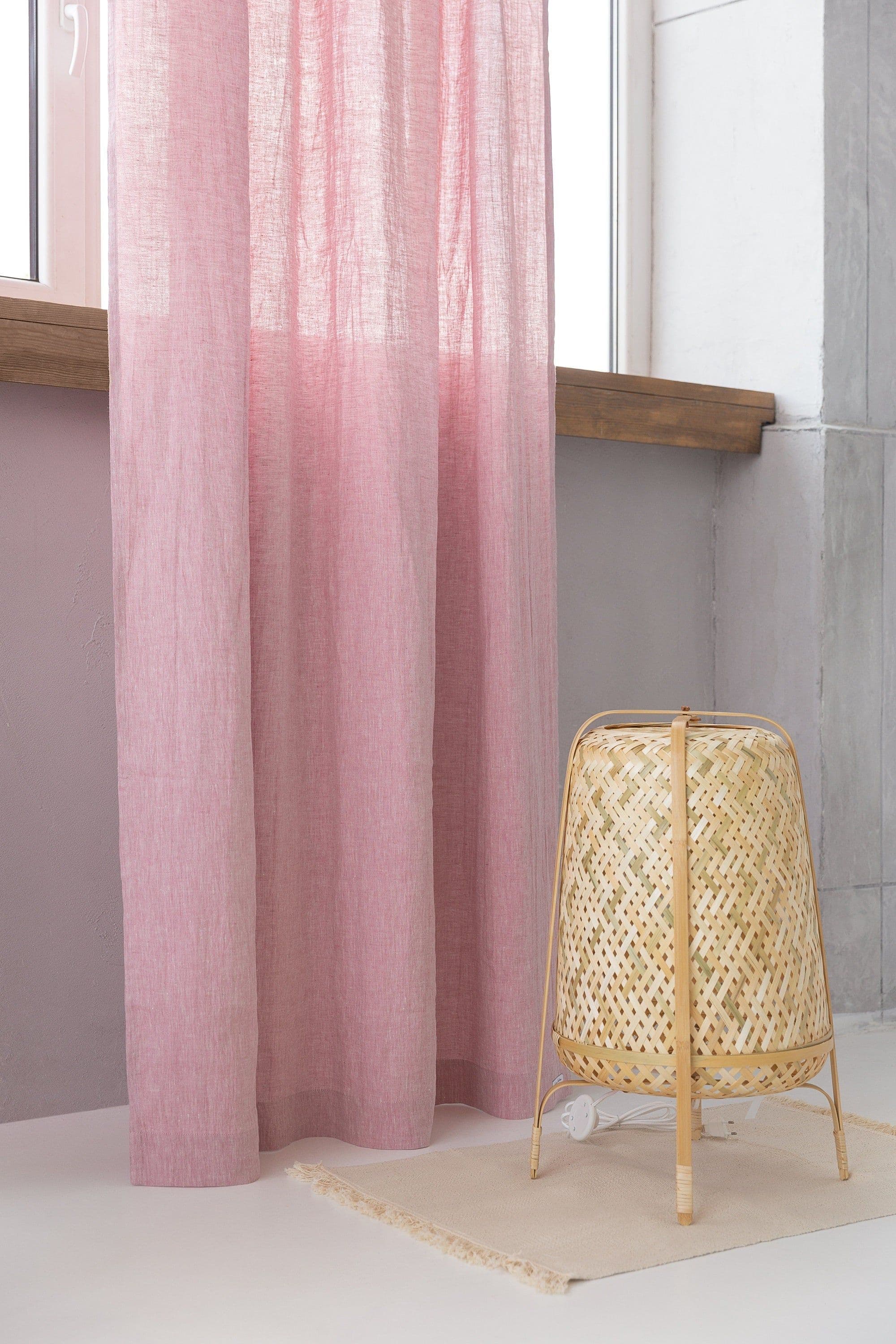image-Woodrose linen curtain with pleating tape