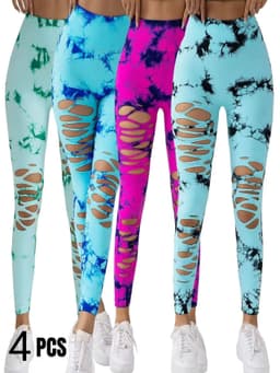 image-4 Pack New Style Hollow-Out Tie-Dye High-Waisted Tummy-Control Yoga