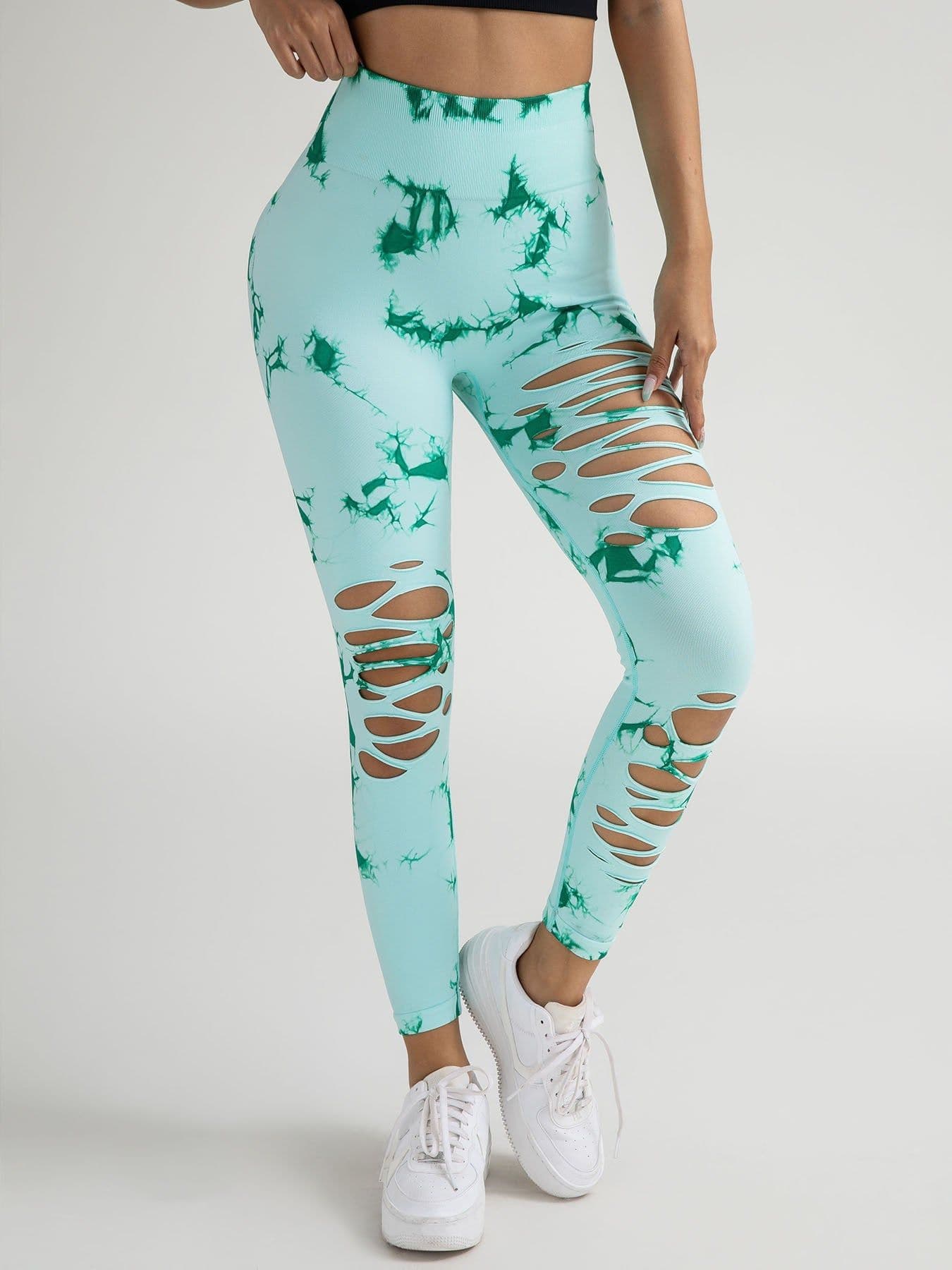 image-4 Pack New Style Hollow-Out Tie-Dye High-Waisted Tummy-Control Yoga