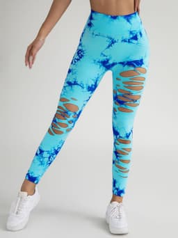 image-4 Pack New Style Hollow-Out Tie-Dye High-Waisted Tummy-Control Yoga