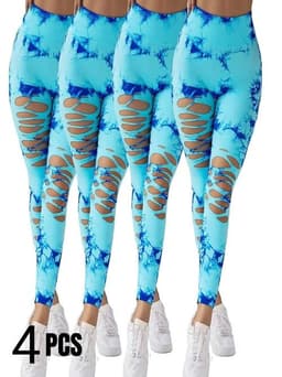 image-4 Pack New Style Hollow-Out Tie-Dye High-Waisted Tummy-Control Yoga