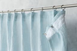 image-Baby Blue linen curtain with pleating tape and crown