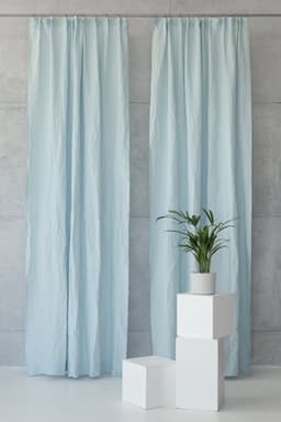 image-Baby Blue linen curtain with pleating tape and crown