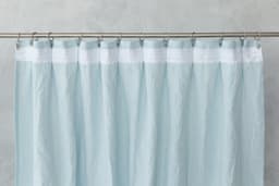image-Baby Blue linen curtain with pleating tape and crown