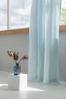 image-Baby Blue linen curtain with pleating tape and crown