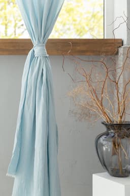 image-Baby Blue linen curtain with pleating tape and crown