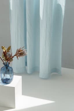 image-Baby Blue linen curtain with pleating tape and crown
