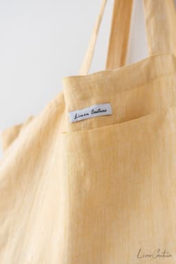 image-Linen beach bag with pocket and zipper in Canary Yellow