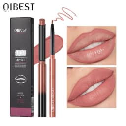 image-QIBEST 2pcs Lipstick Lipliner Pen Set Matte Nude Lip Liner Pencil
