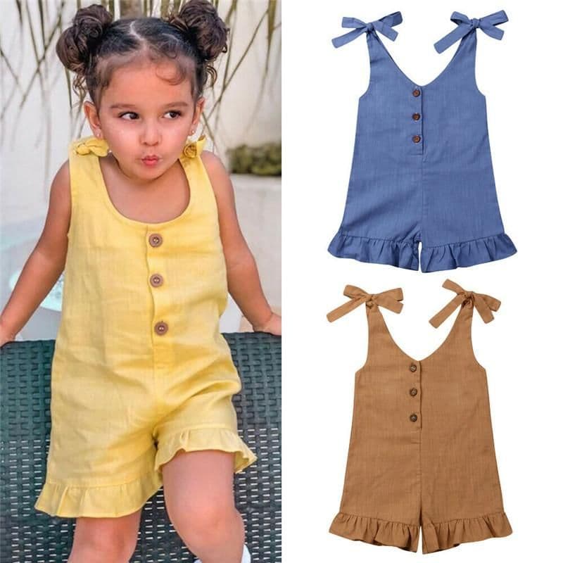 image-Linen Romper with Ruffles for Kids