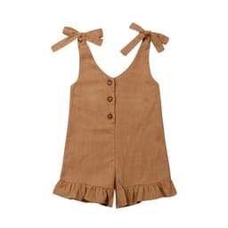 image-Linen Romper with Ruffles for Kids