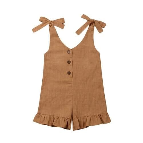 image-Linen Romper with Ruffles for Kids