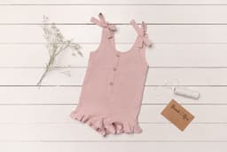 image-Linen Romper with Ruffles for Kids