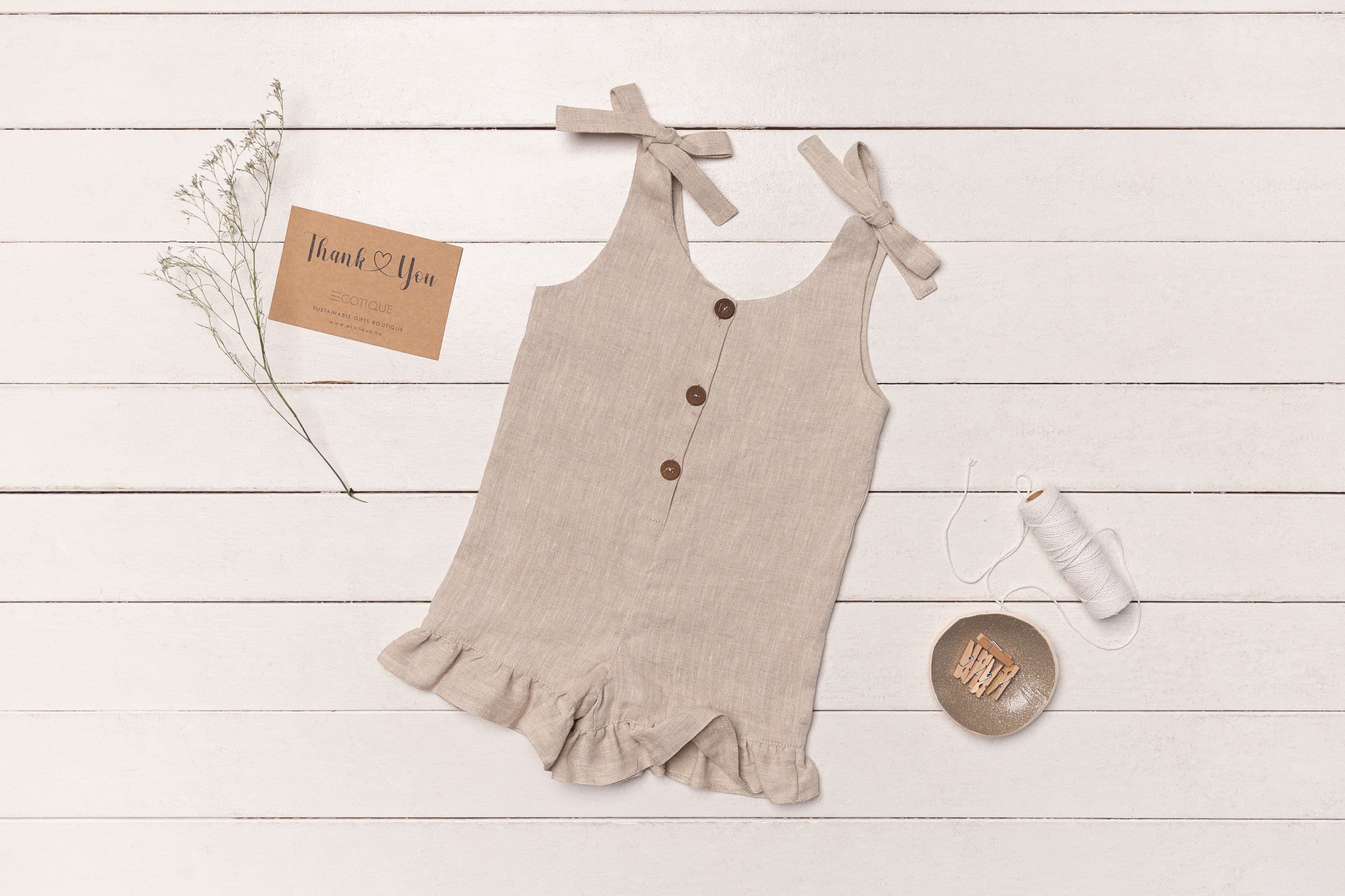 image-Linen Romper with Ruffles for Kids