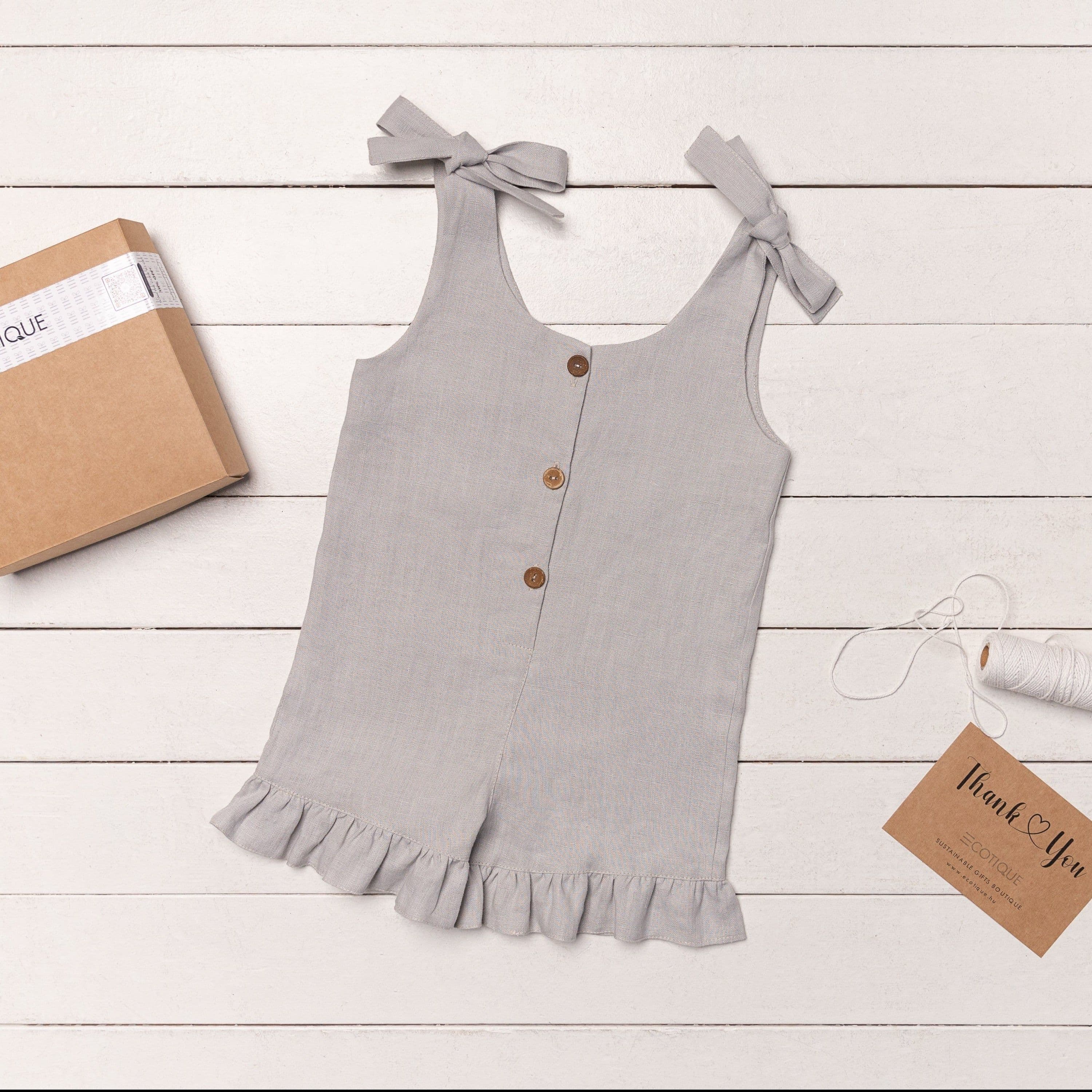 image-Linen Romper with Ruffles for Kids